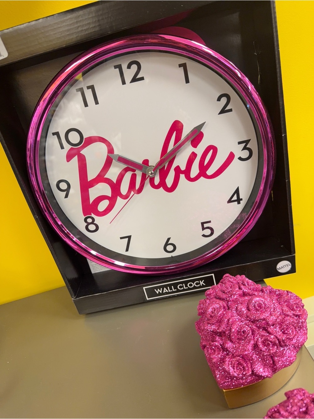 Barbie Wall Clock – Metallic Pink Accent Frame | Mattel | Decorative Wall Clock